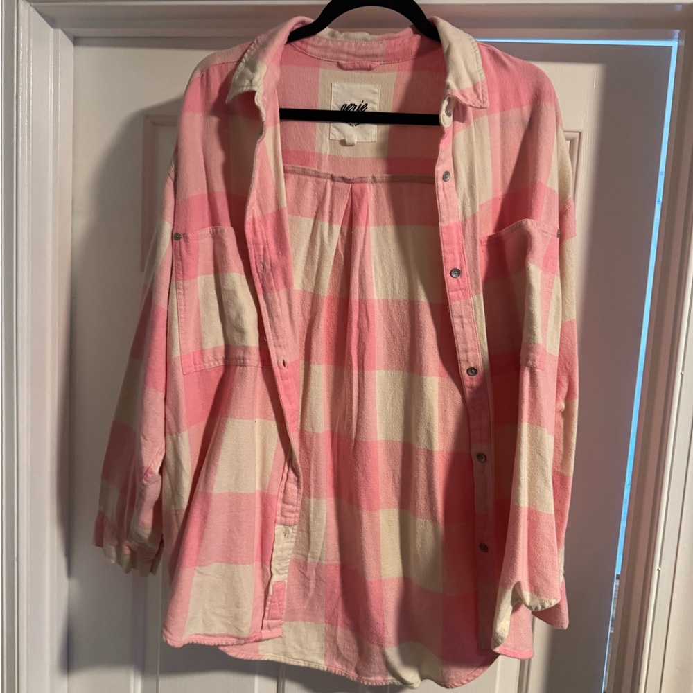 Aerie Pink and White Flannel Shirt - Picture 3 of 4